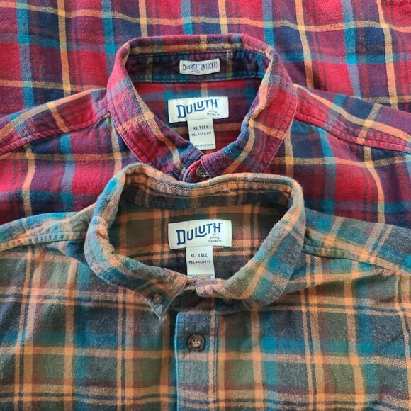 Duluth Trading Men's Cotton Plaid Flannel Button Down XL Tall Lot of 2 - Picture 1 of 15